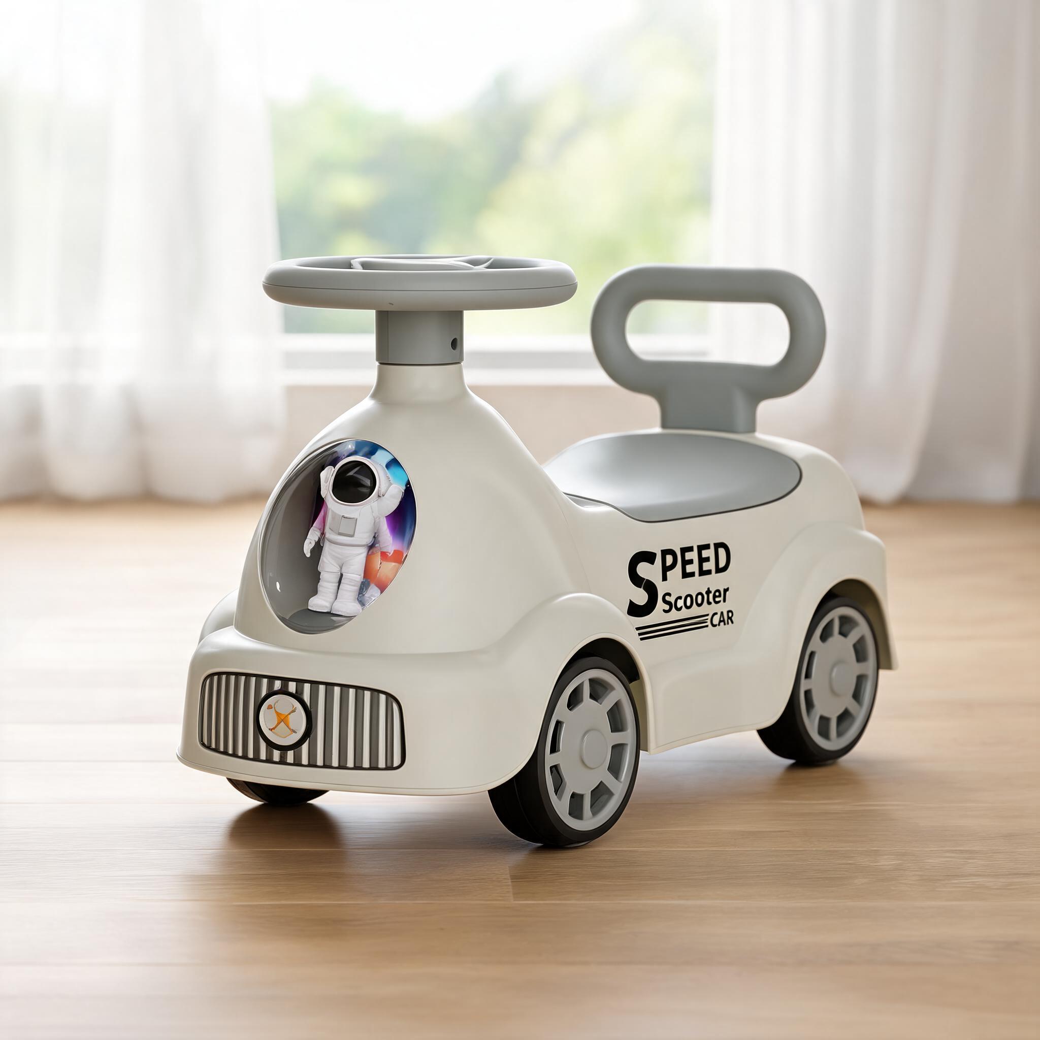 White Kids Ride On Car With Steering Wheel