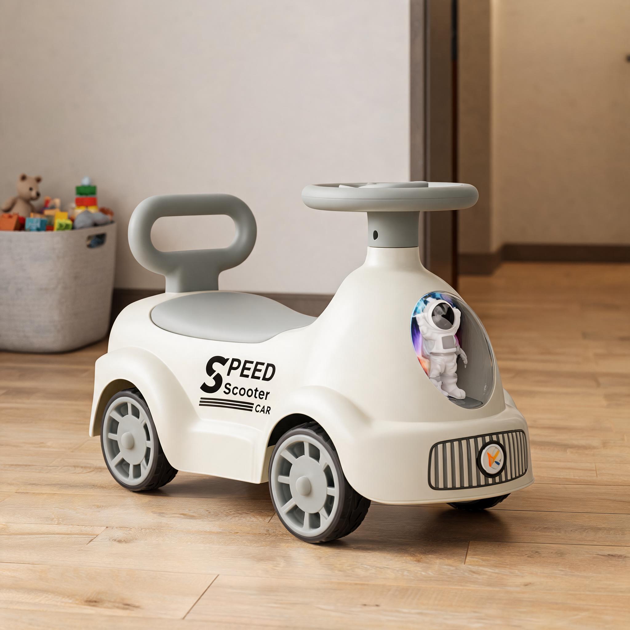 White Kids Ride On Car With Steering Wheel