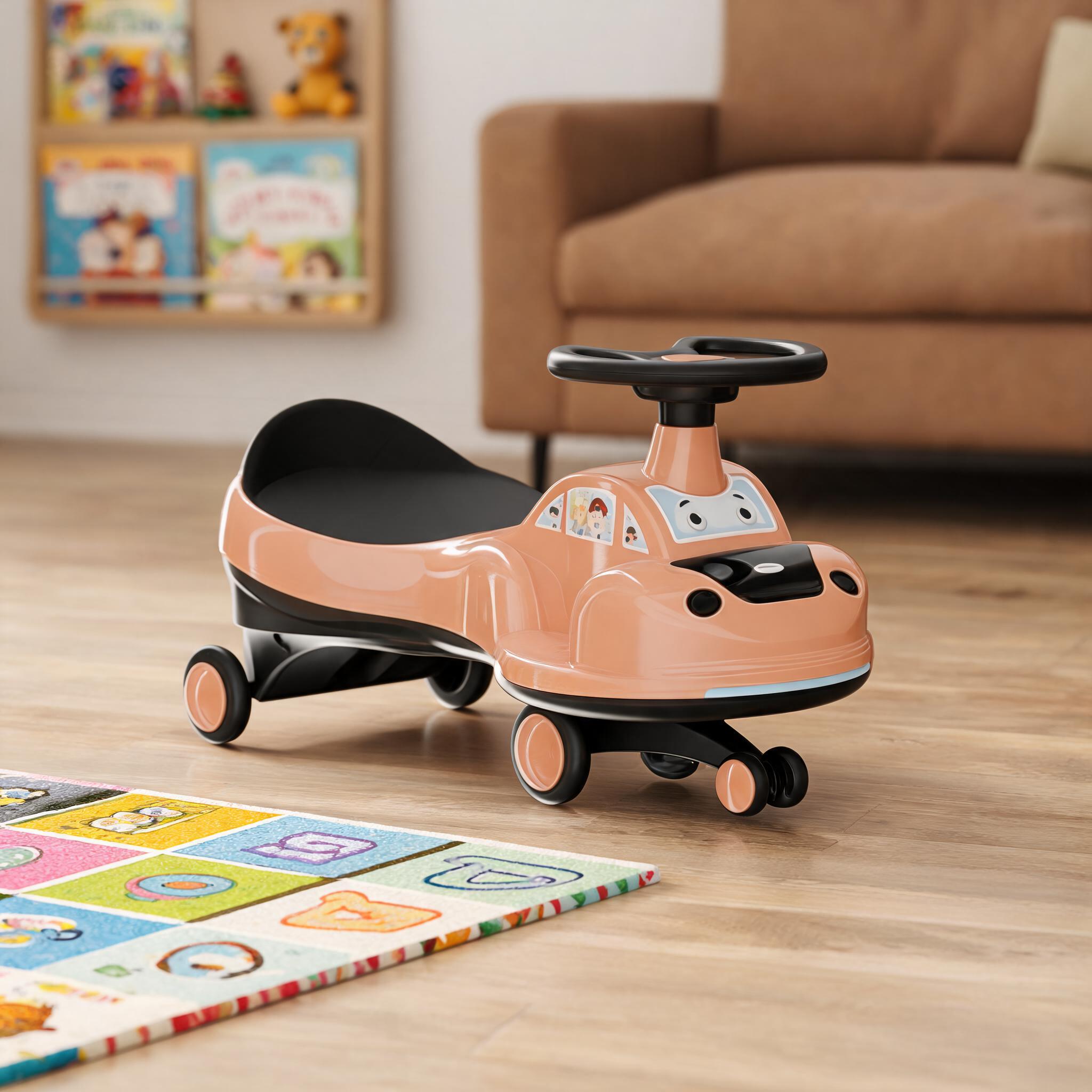 Peach Ride On Toy Car With Steering Wheel