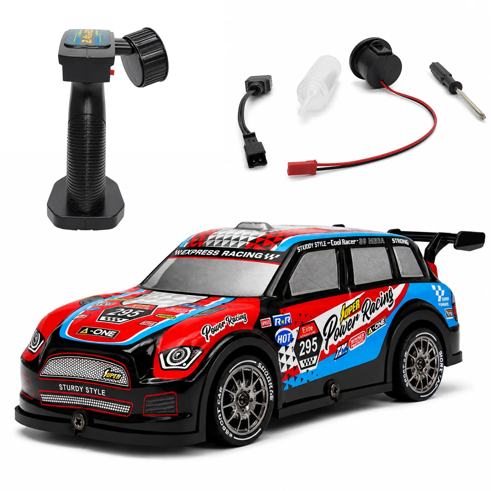 Remote Control Racing Car for Kids, 2.4GHz Wireless RC Sports Car with Racing Design, Spoiler & Detailed Wheels – Red Blue