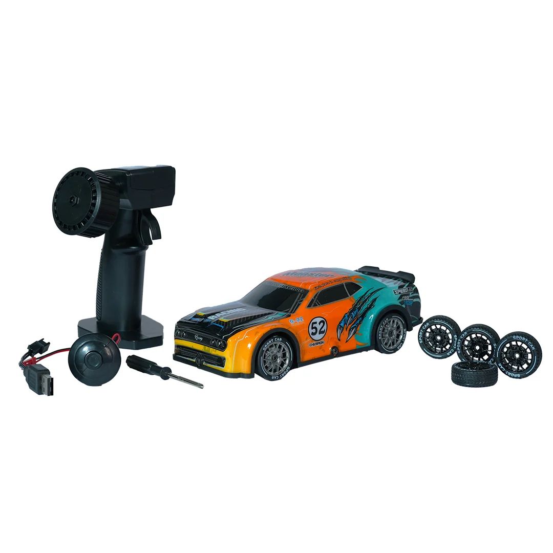 G-22 Remote Control Racing Drift Car for Kids, 2.4GHz Wireless RC Car with Water Spray, Drift Function, Light Effects, Speed Control & Rechargeable 3.7V Battery – Orange Blue Black